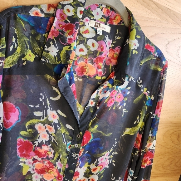 KUT FROM THE KLOTH CHIFFON SEMI SHEER LONG SLEEVE FLORAL BLOUSE MEDIUM LIKE NEW! - Picture 3 of 11